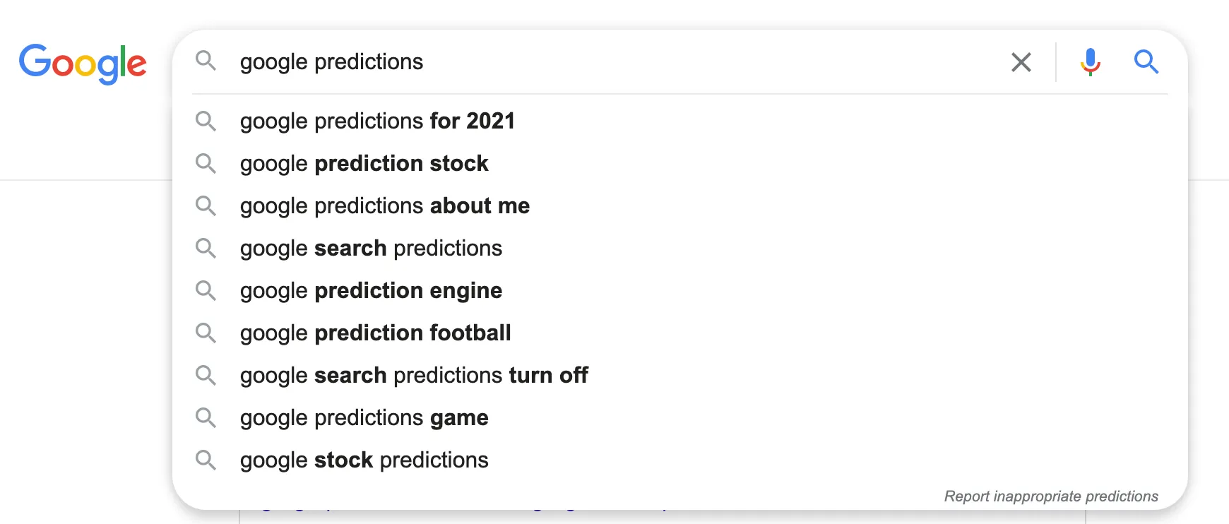 google predictive search