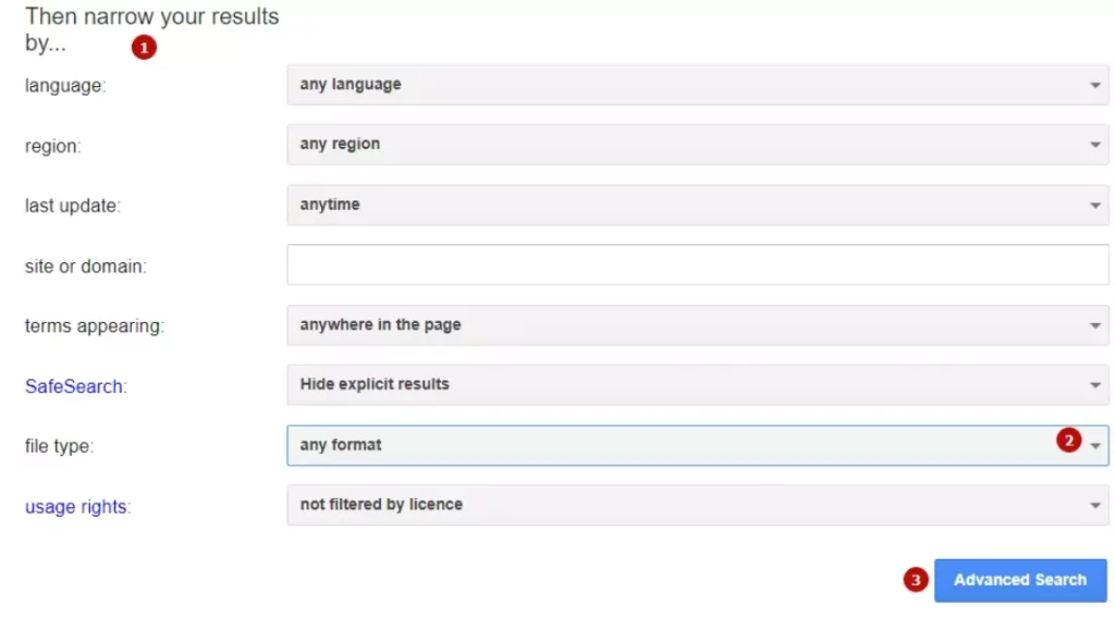 narrow search results by file type