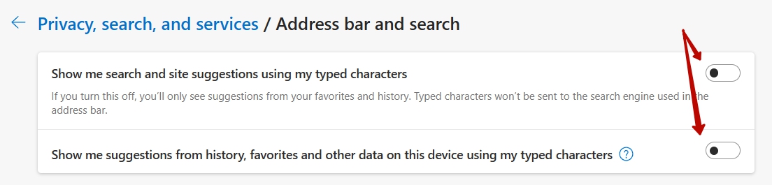 Microsoft Edge Google search suggestions settings – step 2