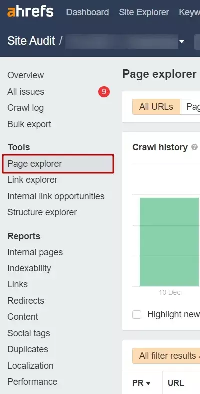 page explorer in ahrefs
