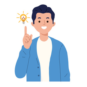 Man shows gesture of a great idea find solution of the problem vector illustration in cartoon style Concept