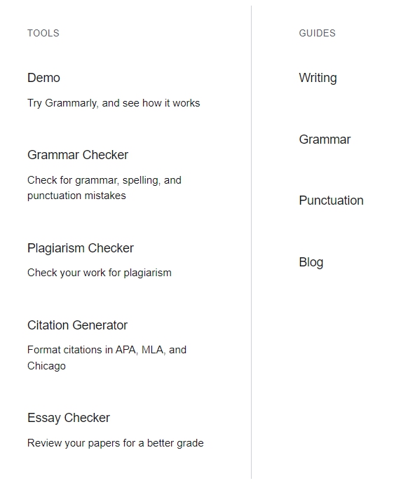 Grammarly Resource Page Structure