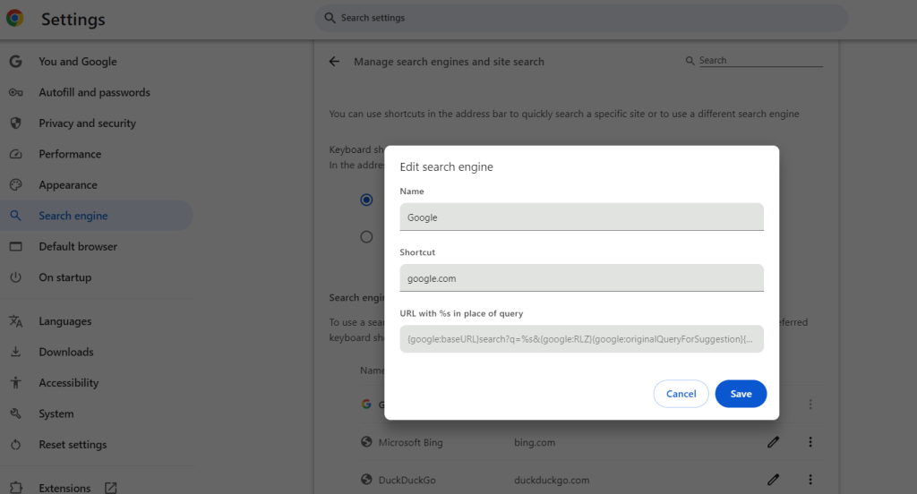 search engine setup TLD