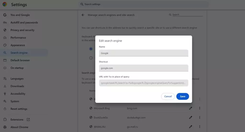 Custom Search Engine Chrome