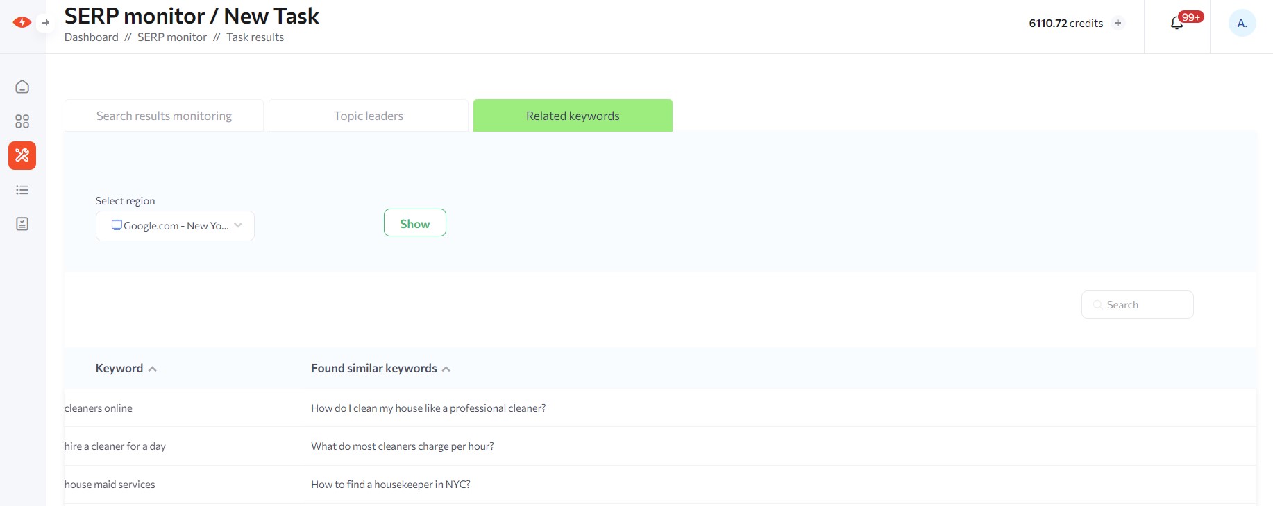 Related keywords on SERP monitor