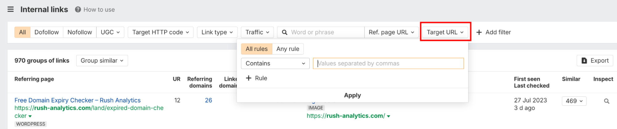 Internal links Ahrefs