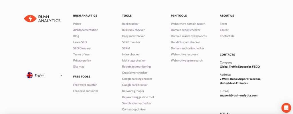 Footer links