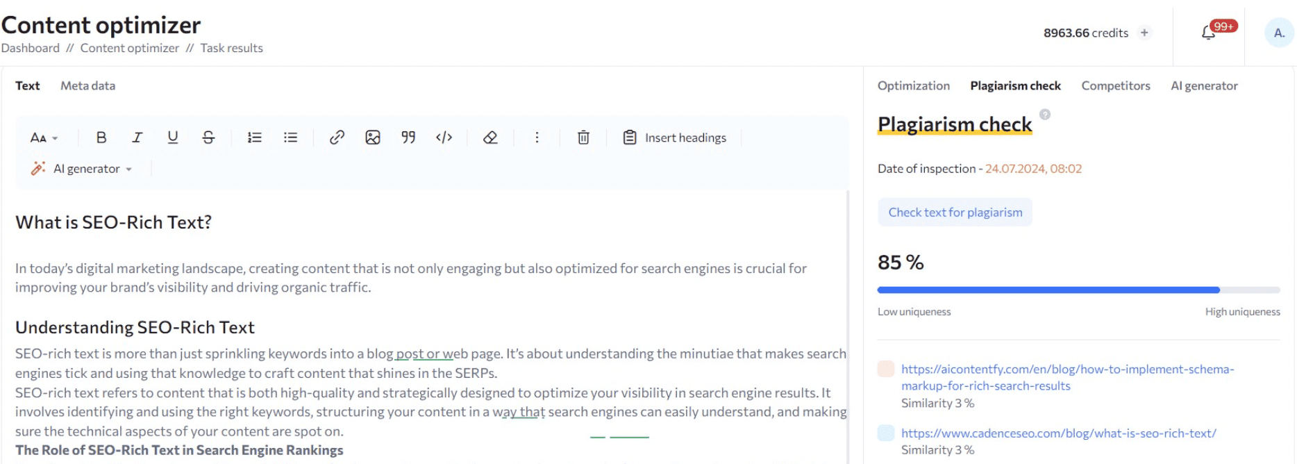 Content uniqueness analysis