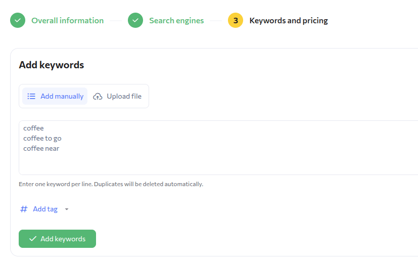 tag-based keyword organization