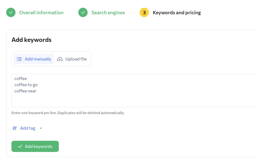 tag-based keyword organization